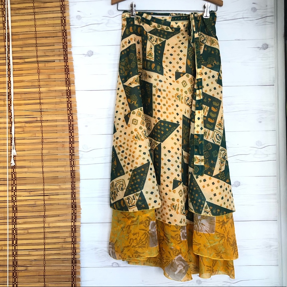 Baba Clothing India Wrap Sarong Layer Silk Skirt One Size